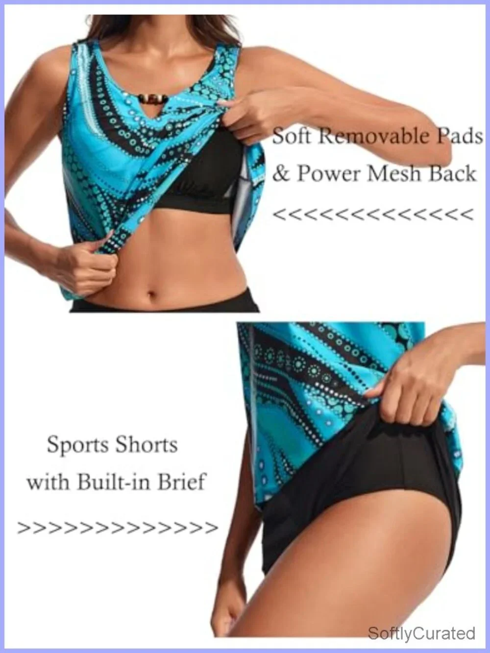 Modest Tankini Swimsuit with Bead Neckline & Swim Shorts